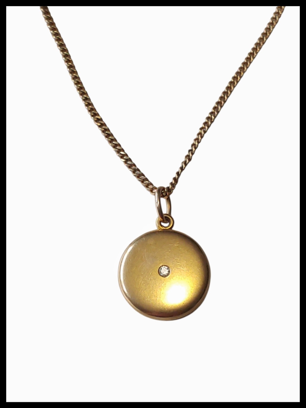 Vintage Round Diamond Locket Necklace, 12K GF Chain
